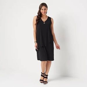 New Susan Graver Regular Liquid Knit Sleeveless Tiered Asymmetrical Hem Dress